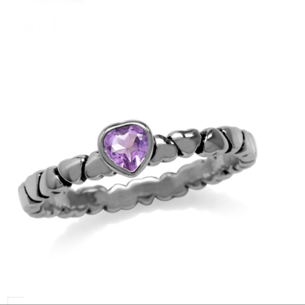 New Amethyst Hearts Band Ring 925 Sterling Silver